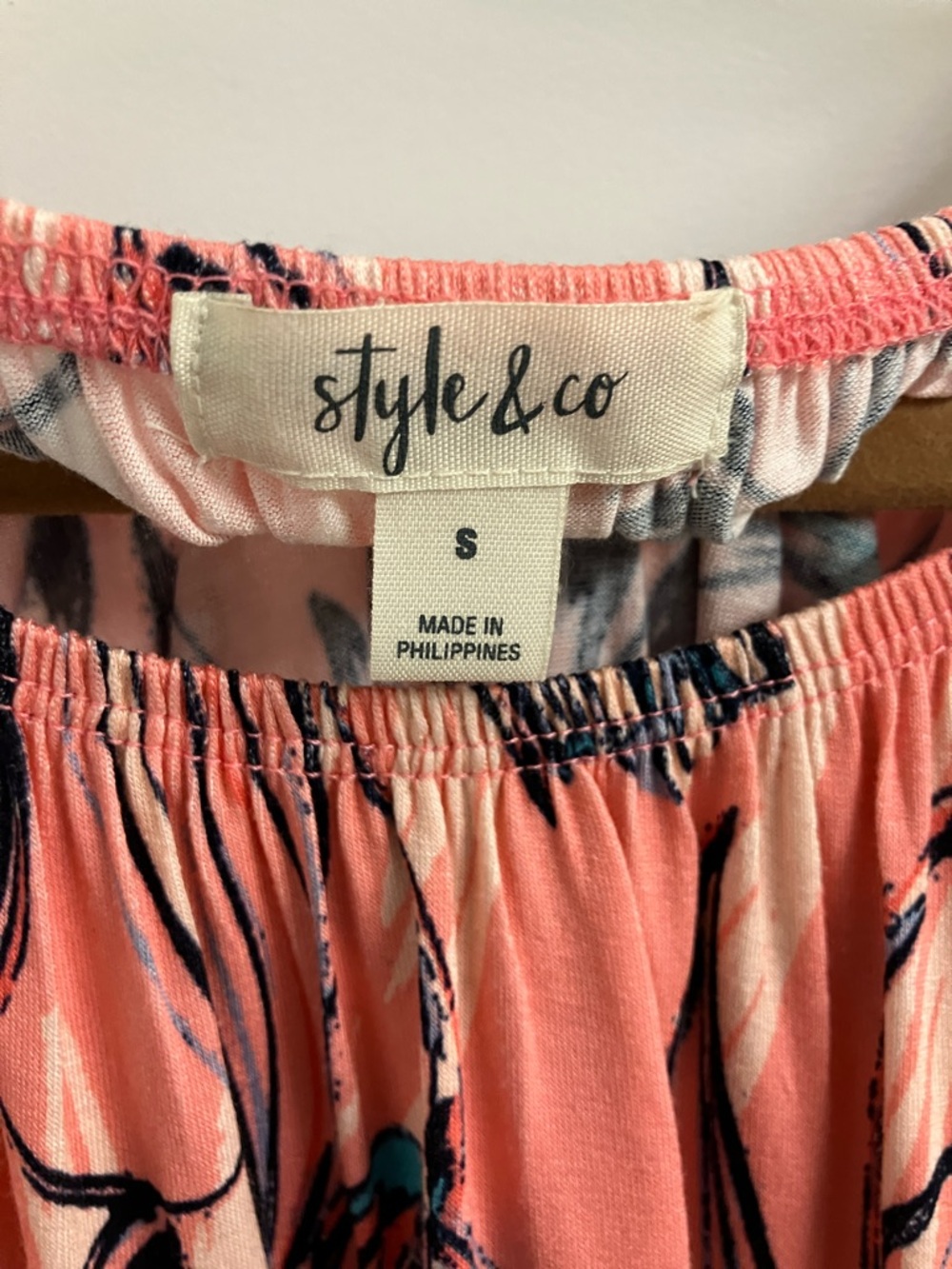 Style & Co. Coral Floral Ruffle Peasant Top - Picture 3 of 3